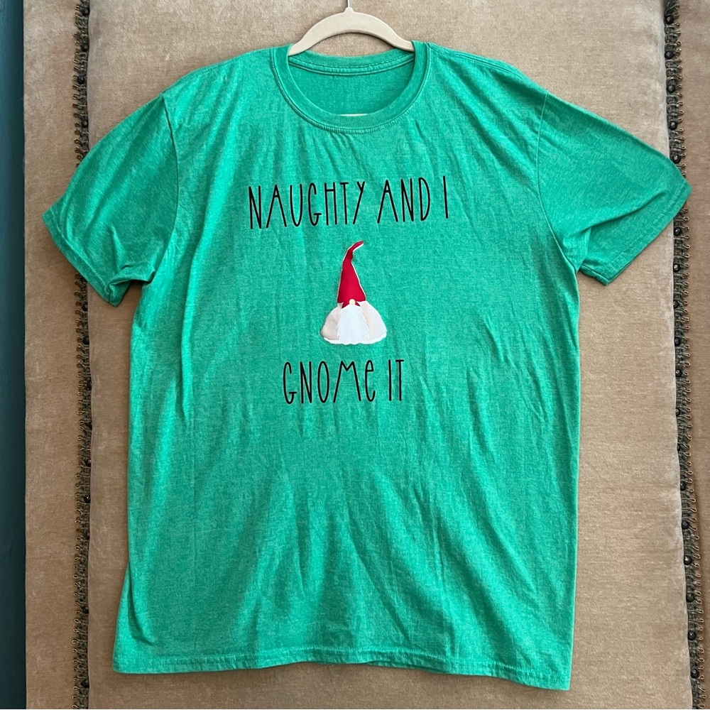 Naughty Gnome Short Sleeve Crewneck Christmas Tee Shirt